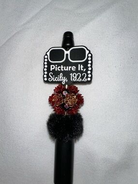 Picture It, Sicily 1922 Black Novelty Handmade Pen with Red Floral Accent